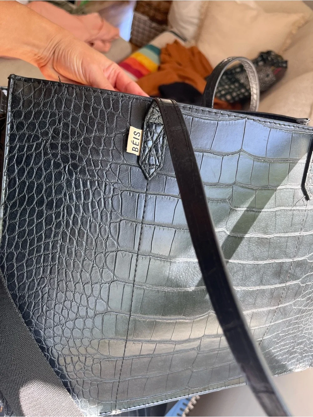 BEIS Black Croc Work Tote